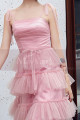 Beautiful cocktail dress in light pink tulle with straps and skirt with overlapping ruffles - Ref C2990 - 04