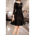 Simple black cocktail dress with rhinestones and simple mid-long sleeves - Ref C2989 - 04