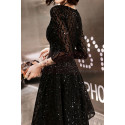 Simple black cocktail dress with rhinestones and simple mid-long sleeves - Ref C2989 - 05