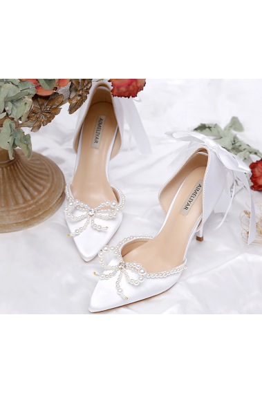 Escarpin chic blanc pour mariage avec perles - CH126 #1