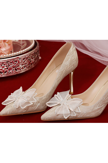 Champagne color rhinestone pumps with pretty bow for wedding - CH127 #1