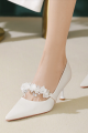 Very chic white pumps for wedding with pretty patterned flowers on the front - Ref CH129 - 02