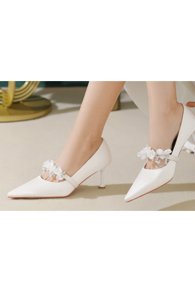 Very chic white pumps for wedding with pretty patterned flowers on the front - CH129 #1