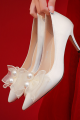 Chic white heeled shoes for wedding with pretty bow - Ref CH130 - 02