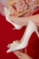 Chic white heeled shoes for wedding with pretty bow - Ref CH130 - 03