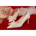 Chic white heeled shoes for wedding with pretty bow - Ref CH130 - 04