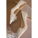 Beige wedding pumps with stylish bow on the front - Ref CH131 - 02