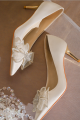Beige wedding pumps with stylish bow on the front - Ref CH131 - 02