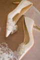 Beige wedding pumps with stylish bow on the front - Ref CH131 - 03