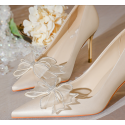 Beige wedding pumps with stylish bow on the front - Ref CH131 - 04