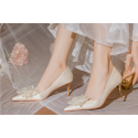 Beige wedding pumps with stylish bow on the front - Ref CH131 - 07