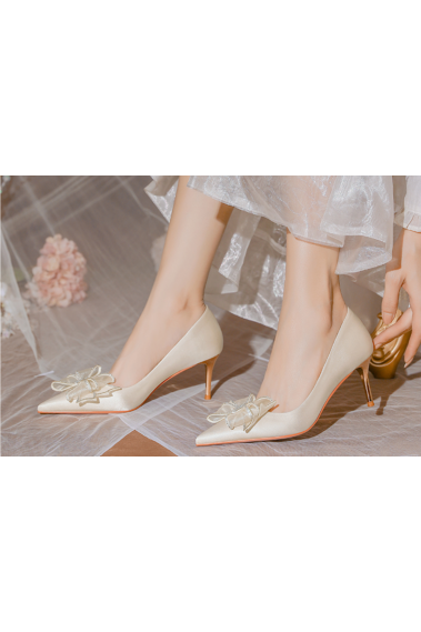 Beige wedding pumps with stylish bow on the front - CH131 #1