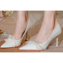 Classy white pumps with pretty pearl pattern on the front for wedding - Ref CH133 - 02