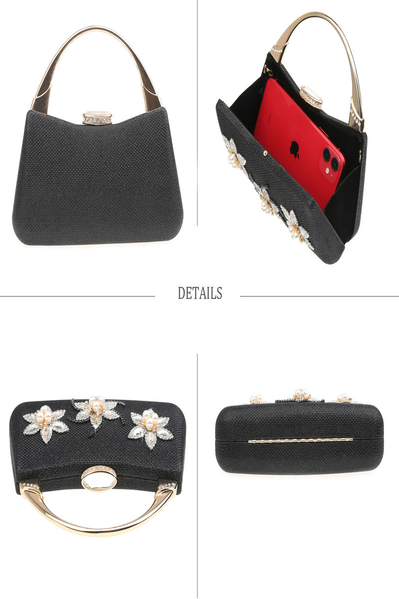 Somptueux pochette avec fleur ornée de perles couleur noir - Ref SAC1228 - 01 Somptueux pochette avec fleur ornée de perles couleur noir - Ref SAC1228 - 01
