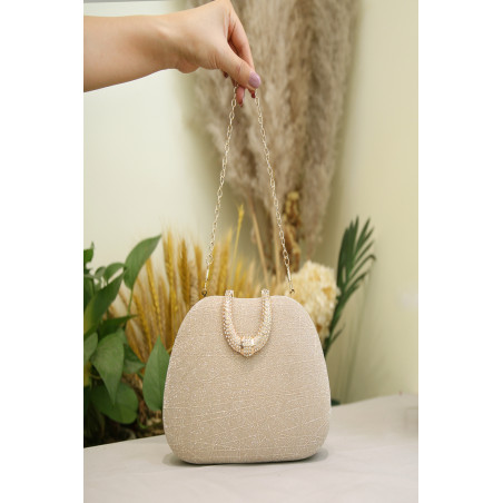 Pochette glamour avec chaîne argenté couleur beige