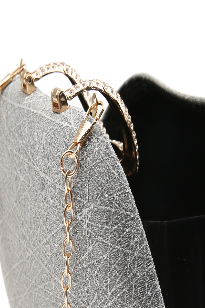 Pochette Beijo Classic Gris Argenté Métallisé - Chaîne Argent - Occasion - Cuir Vernis Et Métal