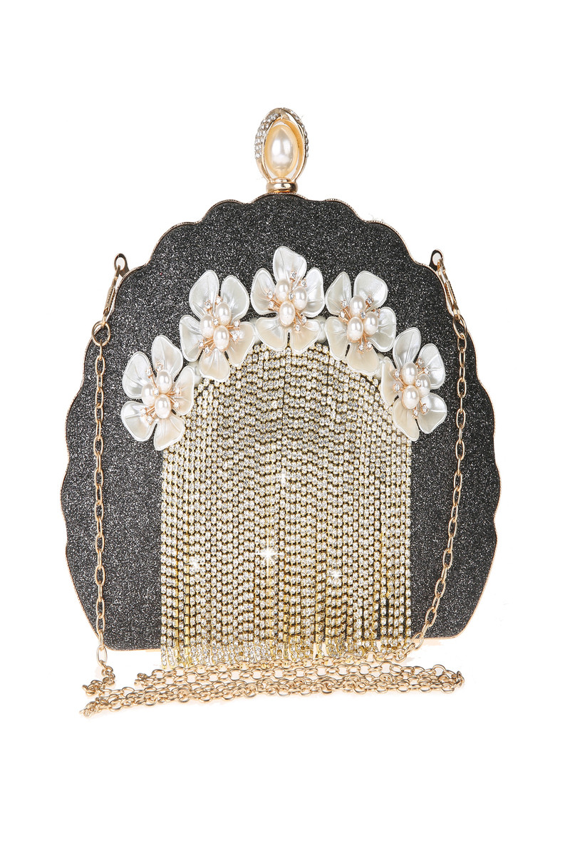 Sublime pochette pour mariage ornée de perles et de fleurs couleur noir - Ref SAC1235 - 01