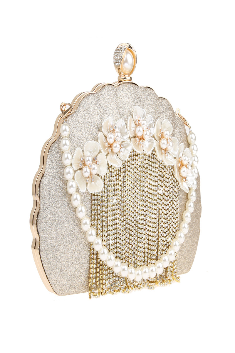 Sublime pochette pour mariage ornée de perles et de fleurs couleur argenté - Ref SAC1239 - 01