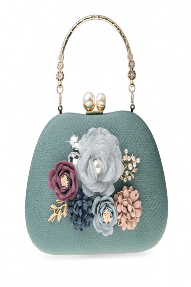 Pochette glamour pour mariage fleur 3D et chaîne argenté couleur pastel - SAC1240 #1