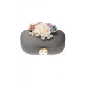 Pochette glamour pour mariage fleur 3D et chaîne argenté couleur noir - Ref SAC1241 - 05