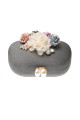 Pochette glamour pour mariage fleur 3D et chaîne argenté couleur noir - Ref SAC1241 - 05