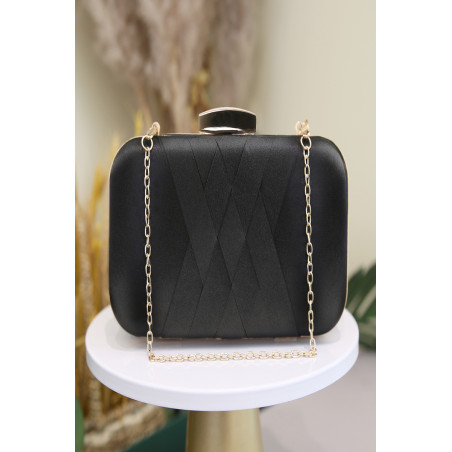 Pochette de soirée tressée rectangle couleur noir