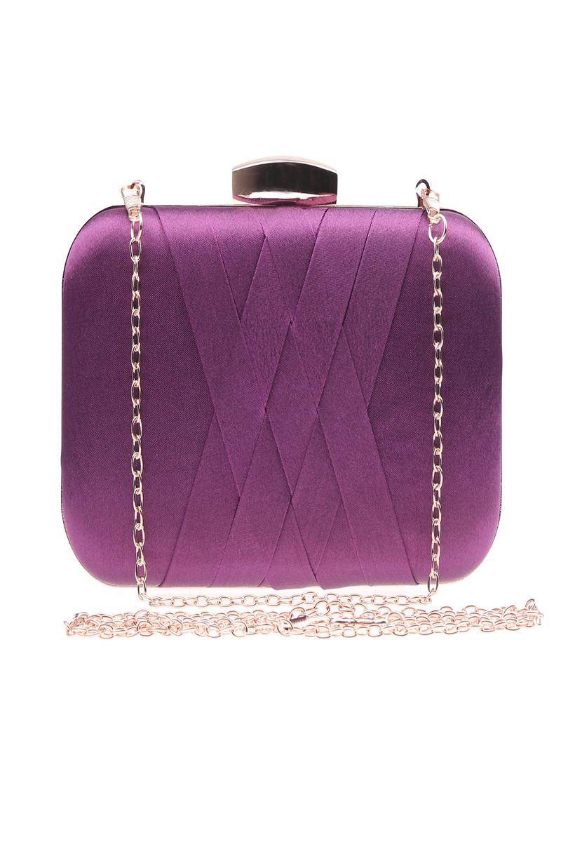 Pochette de soirée tressée rectangle couleur violet - Ref SAC1247 - 01