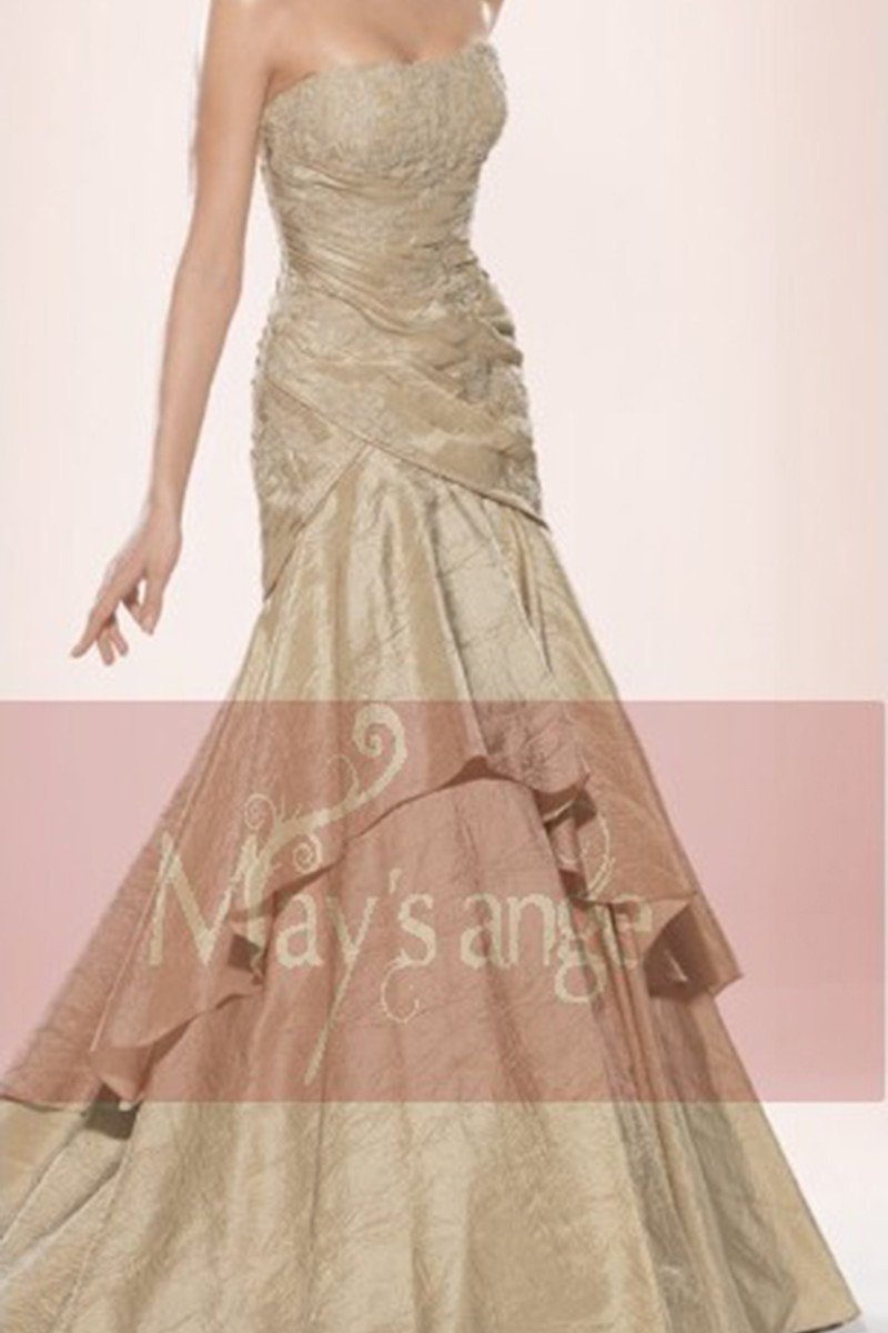 Robe de soirée champagne sirène - Ref L035 - 01 Robe de soirée champagne sirène - Ref L035 - 01