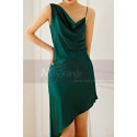 Asymmetric cut green satin cocktail dress - Ref C2085 - 02