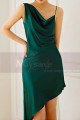 Asymmetric cut green satin cocktail dress - Ref C2085 - 02