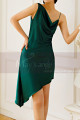 Asymmetric cut green satin cocktail dress - Ref C2085 - 03