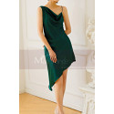 Robe cocktail satin vert coupe asymétrique - Ref C2085 - 04