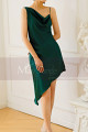 Robe cocktail satin vert coupe asymétrique - Ref C2085 - 04