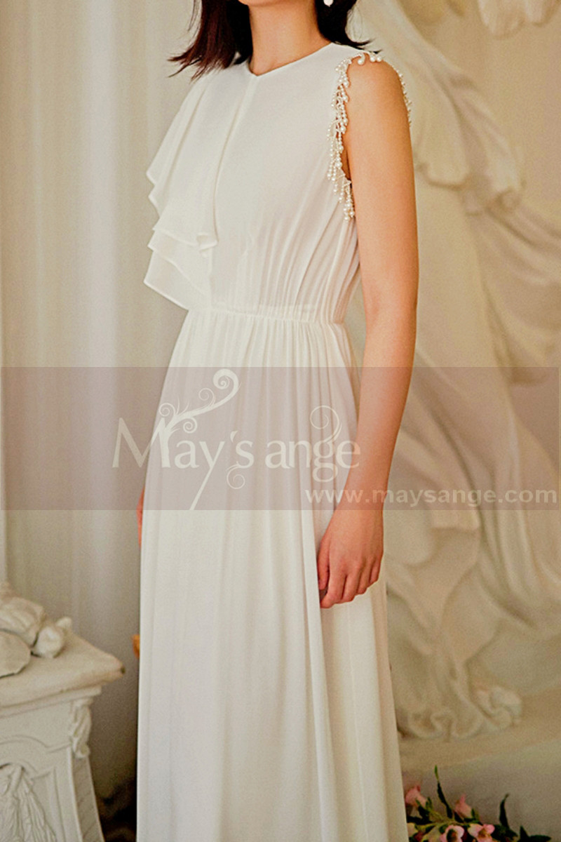 Robe de soirée blanche mousseline chic et glamour pour fête - Ref L2069 - 01