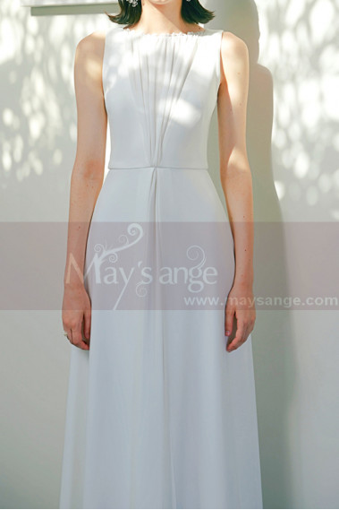 Simple and chic long white evening dress with V neckline at the back - L2070 #1