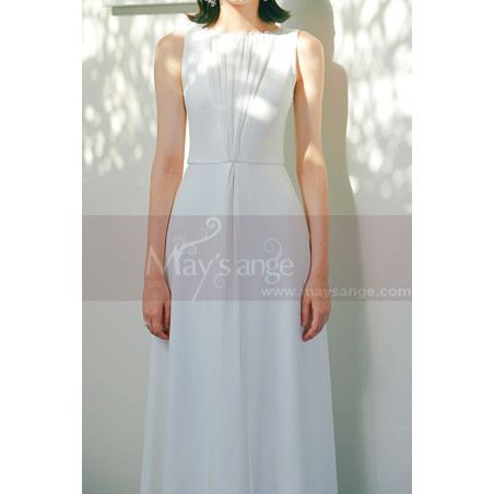 Simple and chic long white evening dress with V neckline at the back