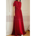 Long evening dress in raspberry chiffon with flounced sleeves on one side - Ref L2071 - 03