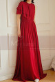 Long evening dress in raspberry chiffon with flounced sleeves on one side - Ref L2071 - 03
