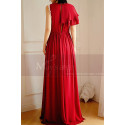 Long evening dress in raspberry chiffon with flounced sleeves on one side - Ref L2071 - 04