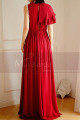 Long evening dress in raspberry chiffon with flounced sleeves on one side - Ref L2071 - 04