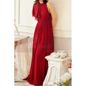 Long evening dress in raspberry chiffon with flounced sleeves on one side - Ref L2071 - 05