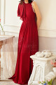 Long evening dress in raspberry chiffon with flounced sleeves on one side - Ref L2071 - 05