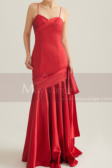 Long red satin mermaid evening dress - L2072 #1