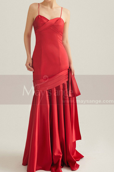 Robe de soirée rouge long en satin sirène - L2072 #1