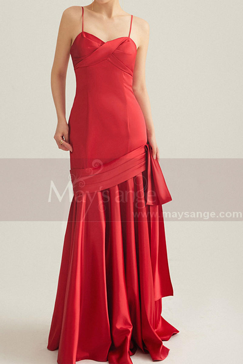 Long red satin mermaid evening dress - Ref L2072 - 01