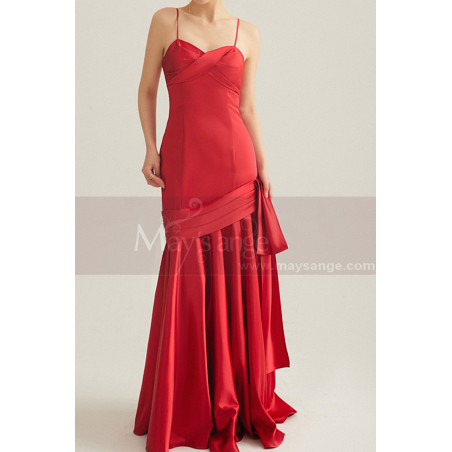 Long red satin mermaid evening dress