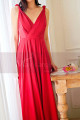 Red satin evening dress with double V neckline and small decorations on the straps - Ref L2068 - 04
