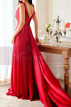 Red satin evening dress with double V neckline and small decorations on the straps - Ref L2068 - 03