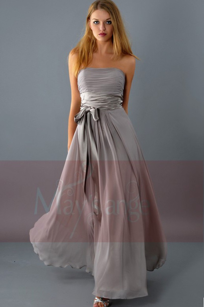 Taupe Semi-Formal Long Dress For Bridesmaid - Ref L083 - 01