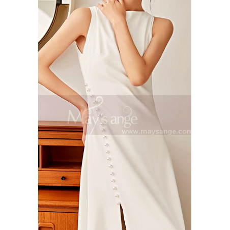 copy of Red satin evening dress with double V neckline and small decorations on the straps